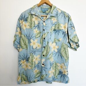 Bermuda Bay 100% Silk Men’s Button Up Shirt Hawaiian Tropical Short Sleeve Large
